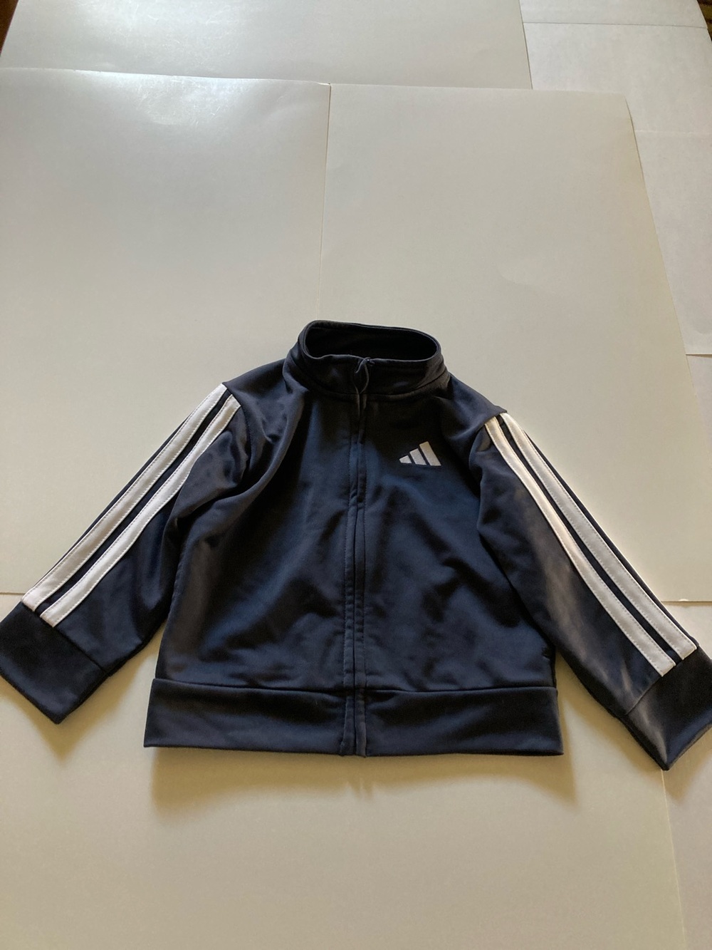 adidas Steel Blue Grey/White Striped Infant Boys Athletic Jacket. Size 12 months